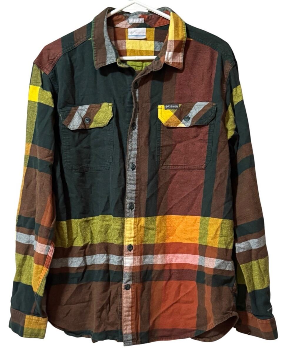 Columbia Regular Fit Button Down Flannel Shirt Men Size Large Long Sleeve Plaid